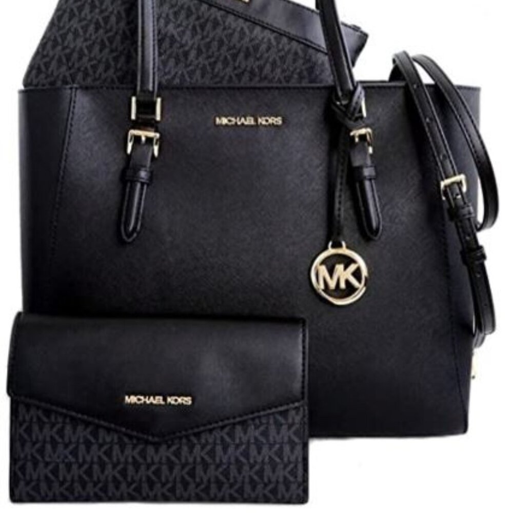 Michael Kors Charlotte Large 3-in-1 Tote Crossbody Handbag Leather (Black) 35R3G